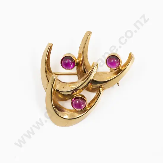 Mid C20th 18ct Three Stone Ruby Brooch