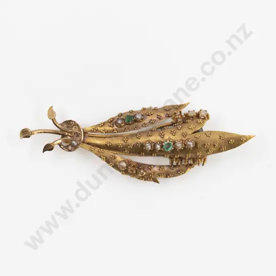 Late C19th European 18ct (French) Elegant Leaf Spray Brooch