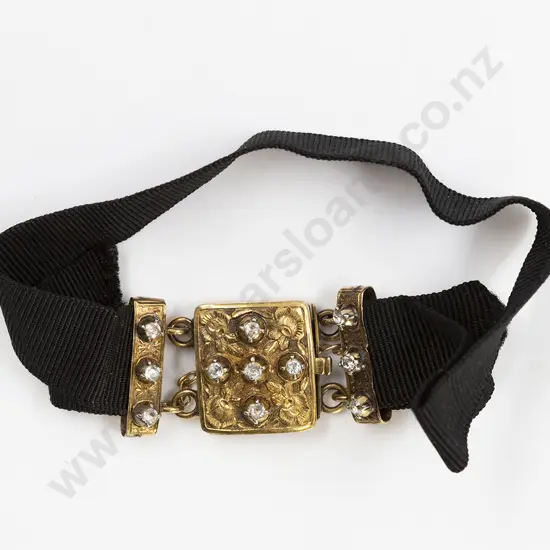 Late C19th 14ct Mounted Black Braid Bracelet