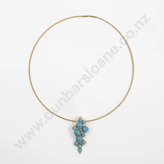 9ct 17stone Turquoise and Diamond Pendant