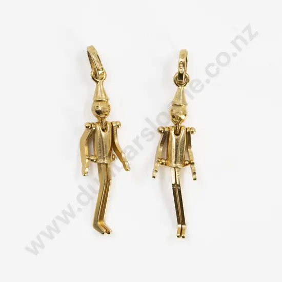Pair 18ct Pinocchio Style Articulated Puppet Charms/Earring Hangers