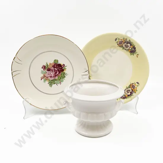 Crown Lynn Urn Vase & Two Crown Lynn Plates