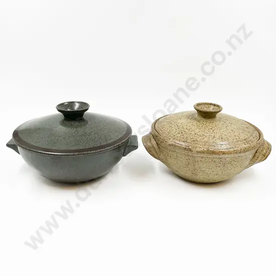 Two Lidded Pottery Casserole Dishes
