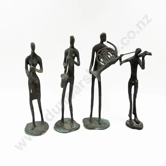 Set of Four Cast Brass Musician Figures