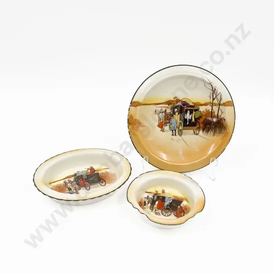 RD Coaching Scenes Teapot Stand & 2 Butter Dishes & 4 Picture Plates