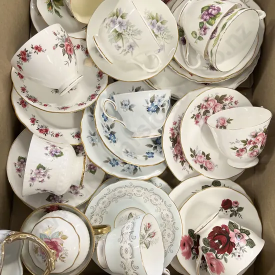 Box of Assorted Fancy China Trios etc