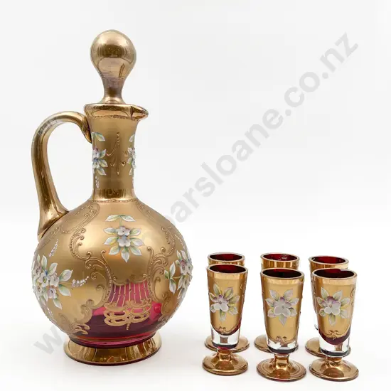 Venetian Glass Decanter & Six Liqueur Glasses