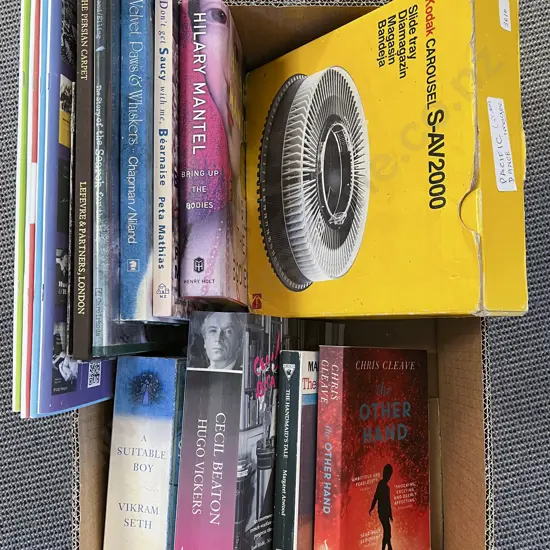 Box of Assorted Books with Projector Slides