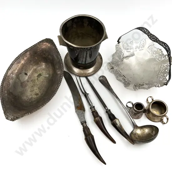 Small Box of Assorted S/P incl Ice Bucket & Horn Handled Carving Set