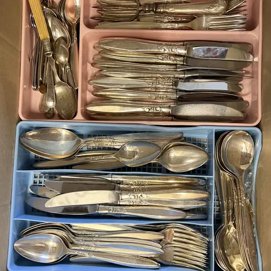 Box of Assorted S/P Cutlery etc