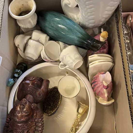 Box Quantity of Assorted incl Bookends & Blue Mountain Pottery