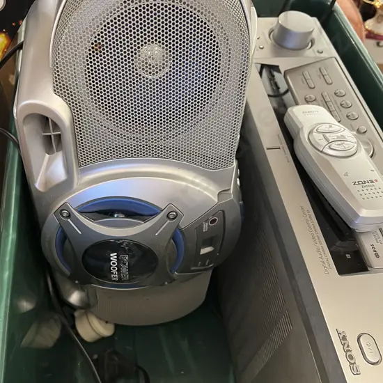 Two Boxes of Assorted incl Boom Box with CDs & DVDs etc