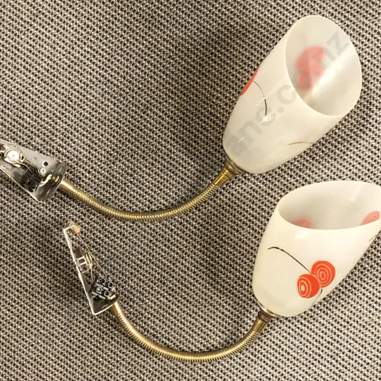 Pair Retro Glass & Brass Wall Lights