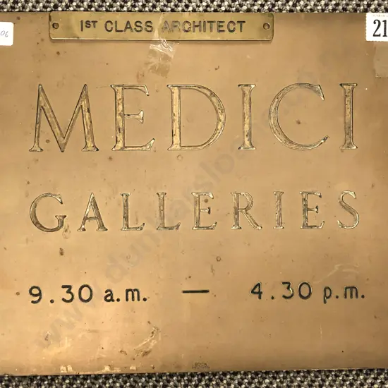 Vintage Medici Galleries Brass Plaque