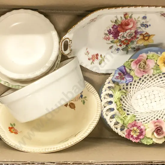 Box of Assorted Fancy China incl Clarice Cliff & Wedgwood etc