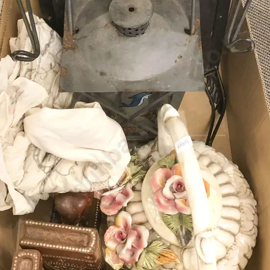 Box of Assorted incl Bookends Footstool Novelty Teapot etc