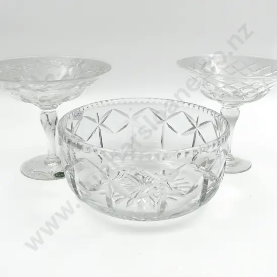 Crystal Bowl with Stuart Crystal & Stourbridge Crystal Small Comports
