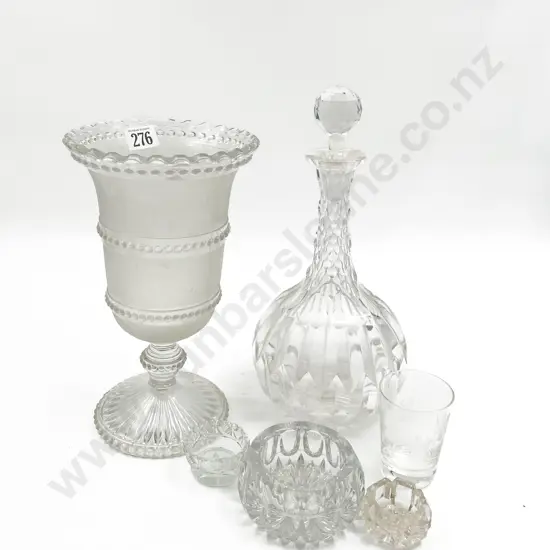 Victorian Celery Vase with Decanter (chips) & Assortment of Glassware