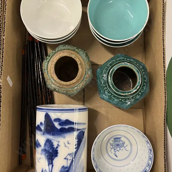 Small Qty of Asian China Including Brush Pot