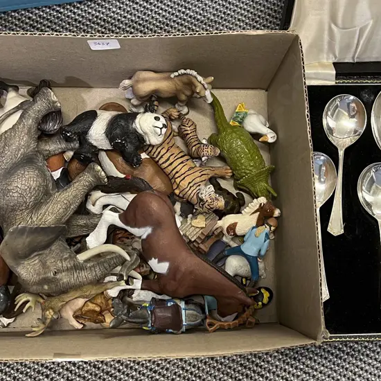 Cased S/P Cutlery and Box of Toy Animals