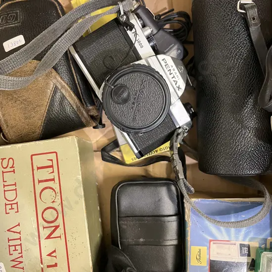 Box Vintage Cameras and Accessories Etc