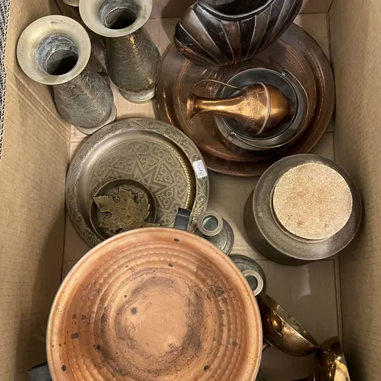 Box of Metalware Together With Temuka Canister