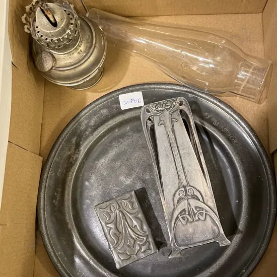 Assorted Pewter and Small Oil Lamp