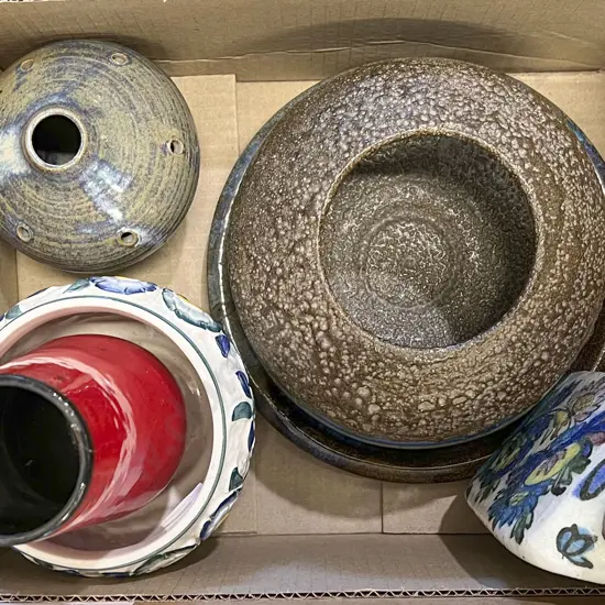 Box of Assorted Pottery Including Vintage