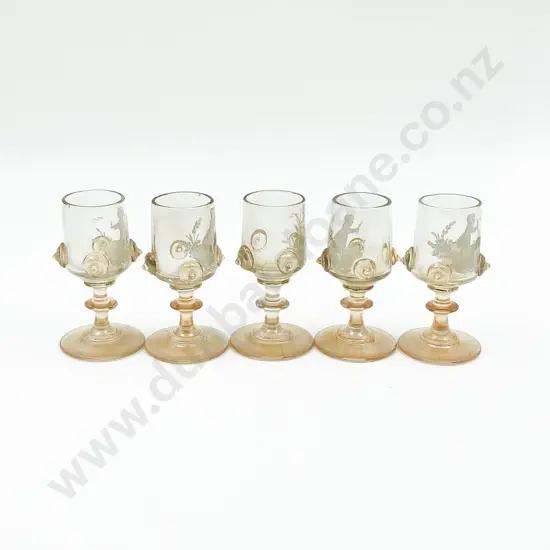 Five Mary Gregory Liqueur Glasses