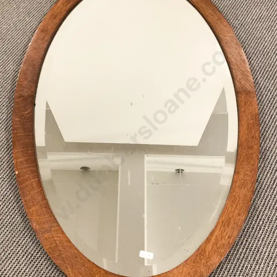 Oval Oak Framed Bevelled Edge Wall Mirror
