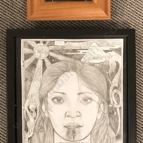 Framed Graphite Portrait & Small Framed Kete
