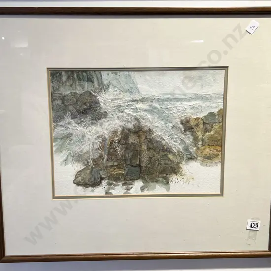 Mixed Media Harbour Scene on Paper Signed Necia