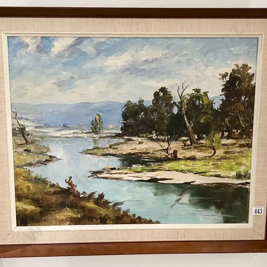 E. A Davis - River Landscape Oil on Board