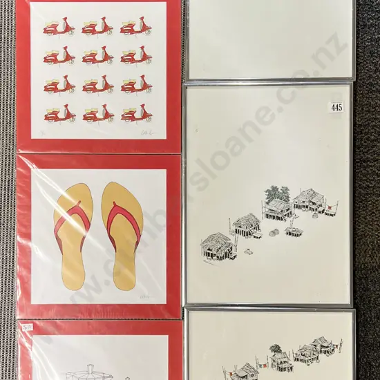 Three Framed Pen & Ink Works together with Three Ltd Ed Loose Prints