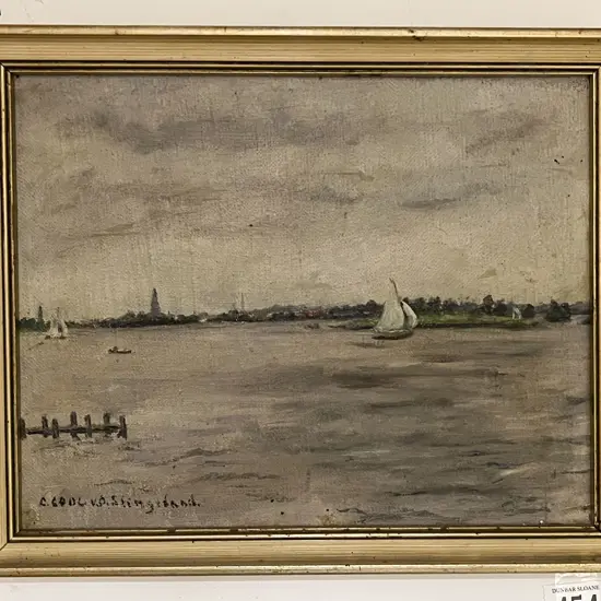 C Cool v Ooten Slingsland Seascape With Boats  Oil on Board