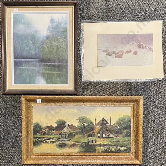 Joseph Farquharson Loose Antique Print together with Two Oil Works