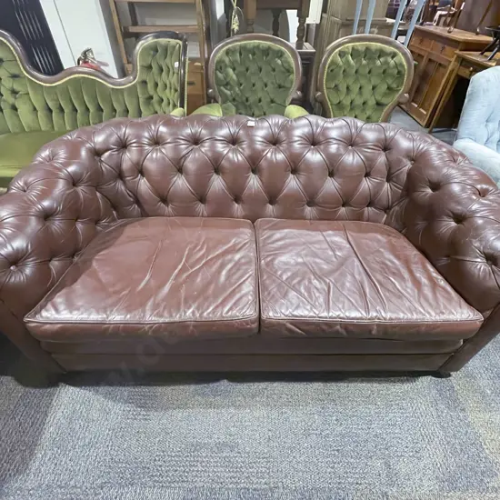 Leather Button Back Two Seater Sofa