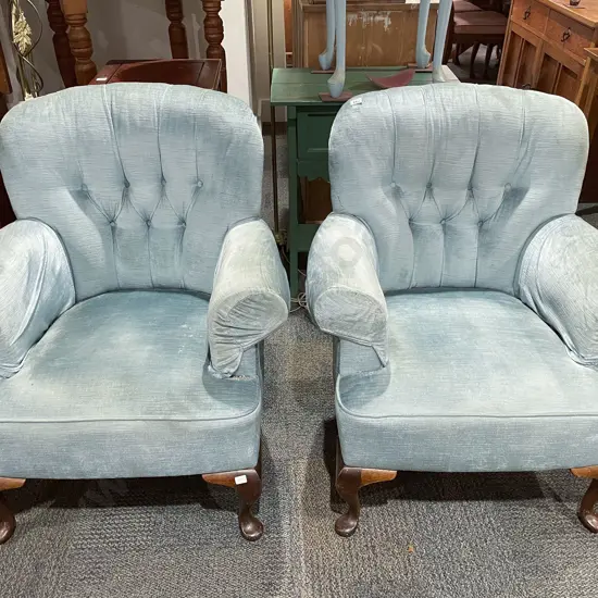 Pair of Velvet Upholstered Armchairs
