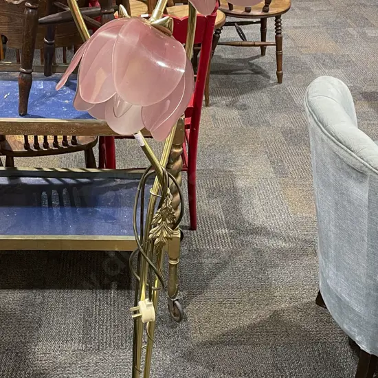 Retro Style Glass And Brass Standard Lamp