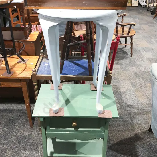 Bedside Table Together With Painted Side Table and Wooden Tray