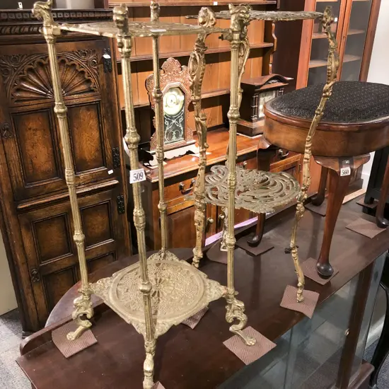 Brass Two Tier Plant Stand & Similar Gilt Painted Example