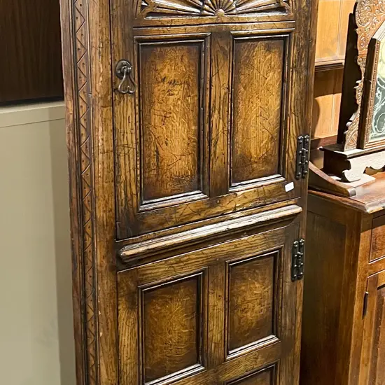 Reproduction Oak Two Door Corner Cabinet