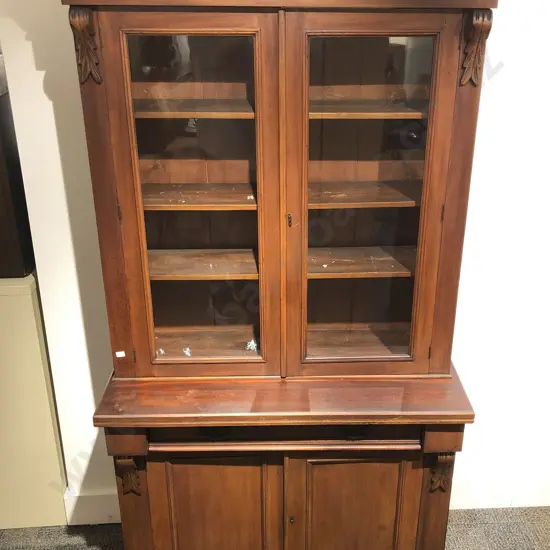 Edwardian Glazed Door Bookcase Cabinet