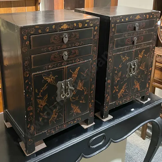 Pair Chinese Lacquered Side Cabinets