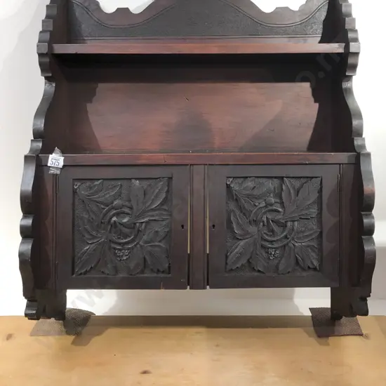 Vintage Carved Oak Wall Hanging Cabinet