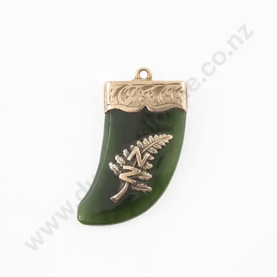 9ct Mounted Greenstone 'Shark Tooth' Fob Pendant