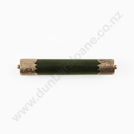 9ct Mounted Greenstone Bar Brooch