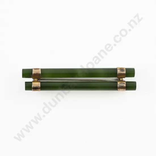9ct Mounted Greenstone Double Bar Brooch