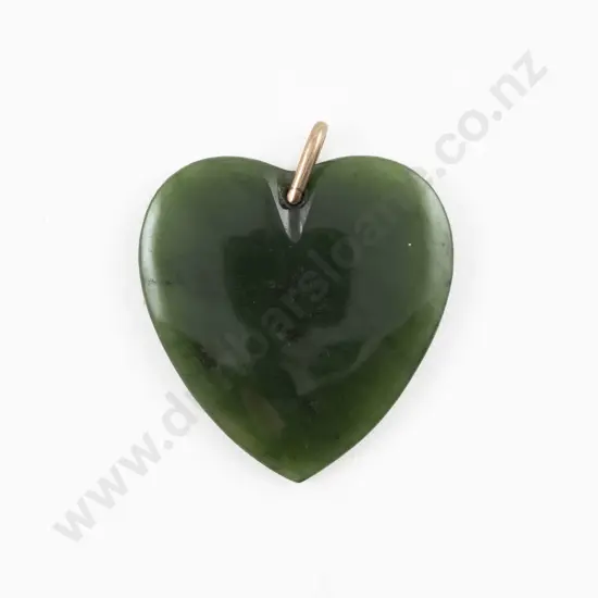 9ct Mounted Greenstone Heart Pendant