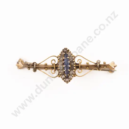 Vintage Boxed 9ct Sapphire and Diamond Paste Bar Brooch